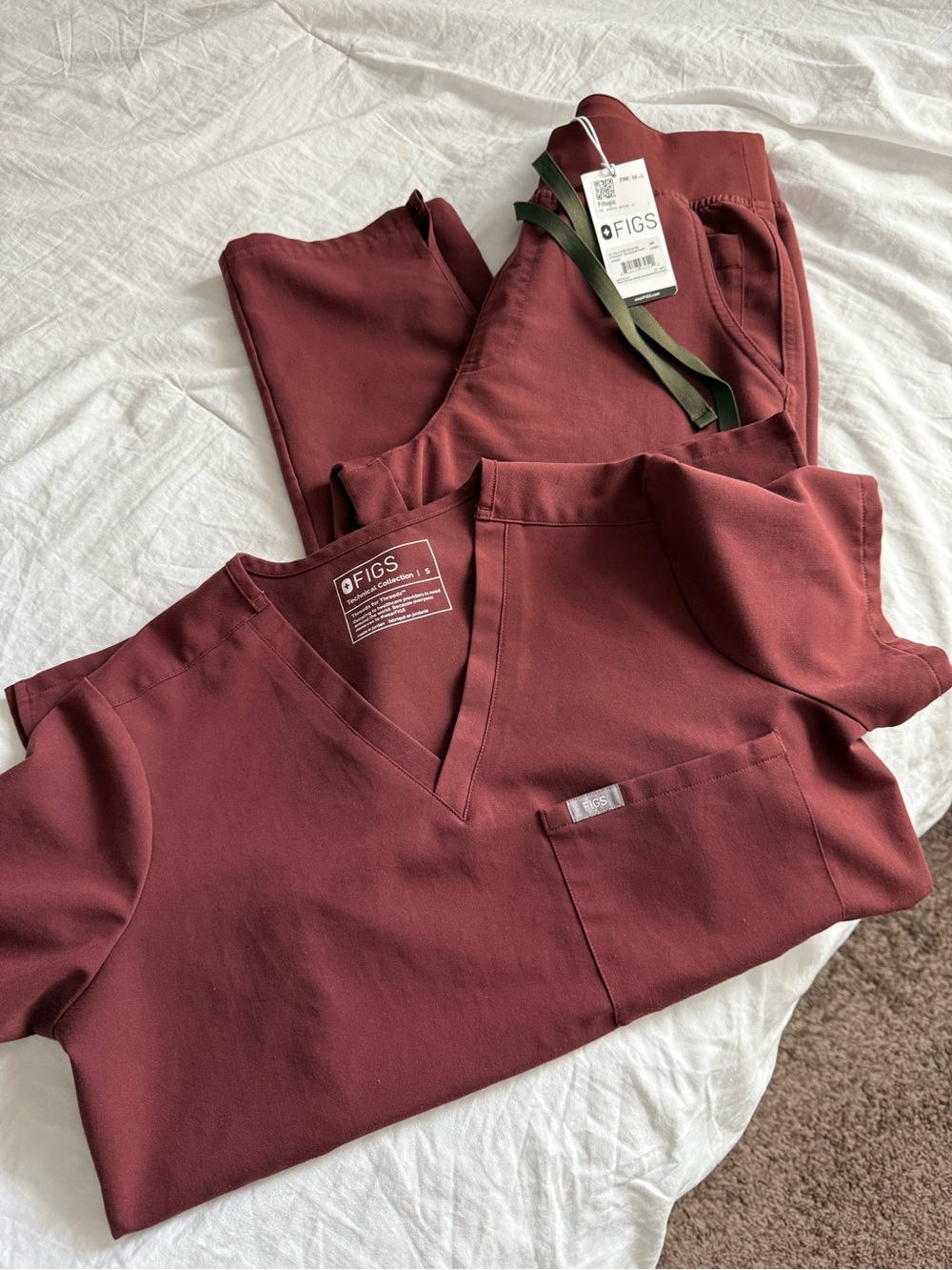 FIGS V-Neck Top and Pants Set - Walnut